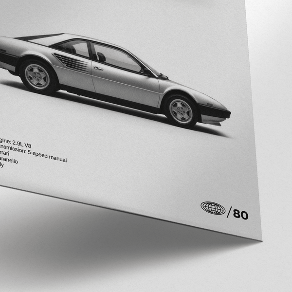 Ferrari Mondial 8 Poster, Black and White, study room art print