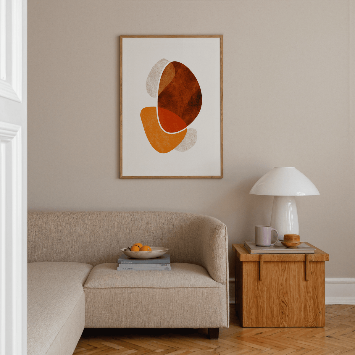 Modern abstract wall art print featuring stacked organic forms