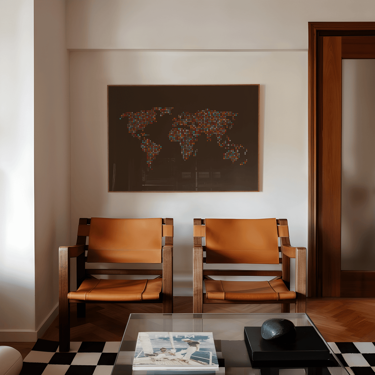 Map of the World Poster brown gray blue kids room wall art