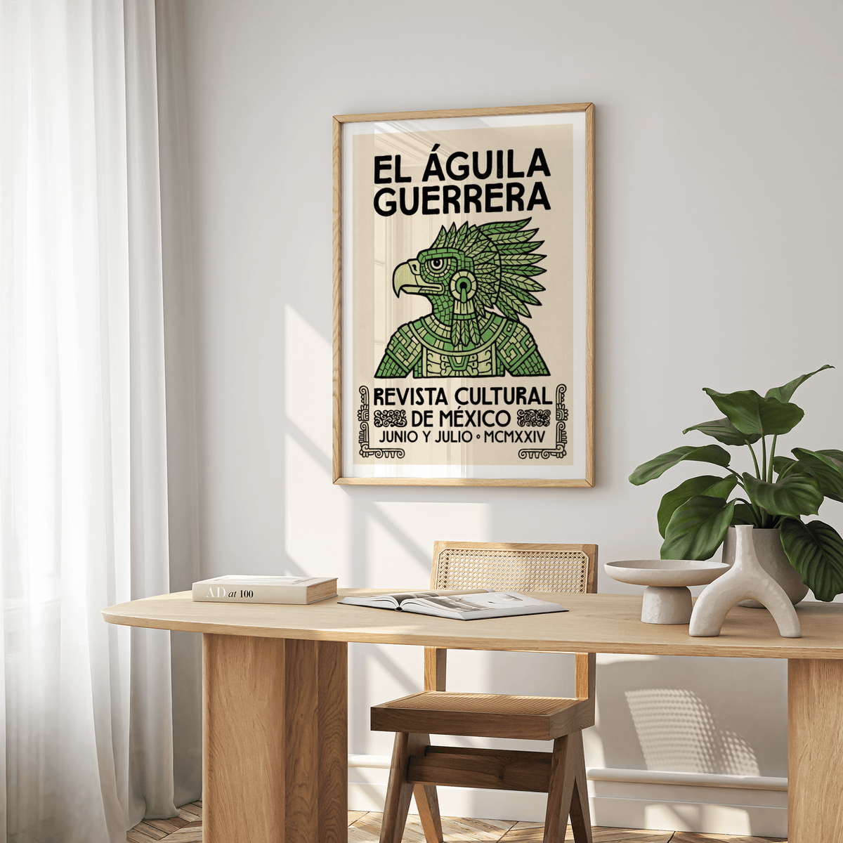 Detail shot poster print highlighting the eagle beak, eye, and angular tile-like patterning in the illustration