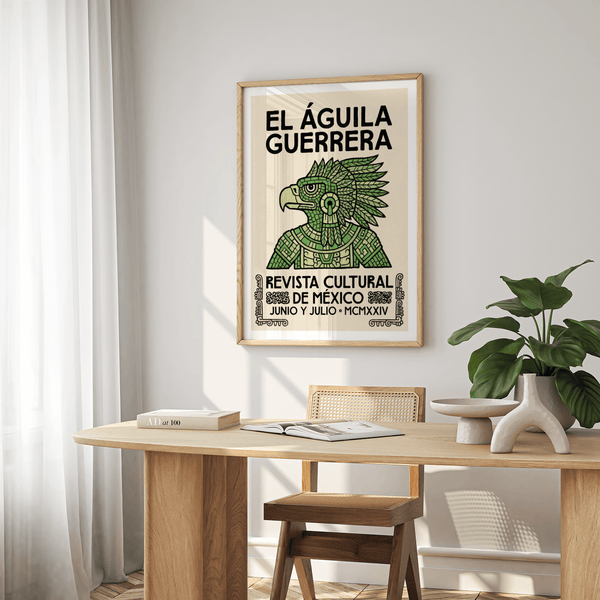 Detail shot poster print highlighting the eagle beak, eye, and angular tile-like patterning in the illustration