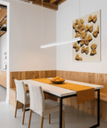 Kitchen gallery wall idea with Farfalle Pasta Art in warm hues