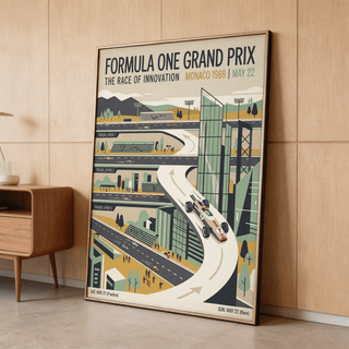 Typography detail on motorsport poster print reading Formula One Grand Prix and Monaco 1966 date