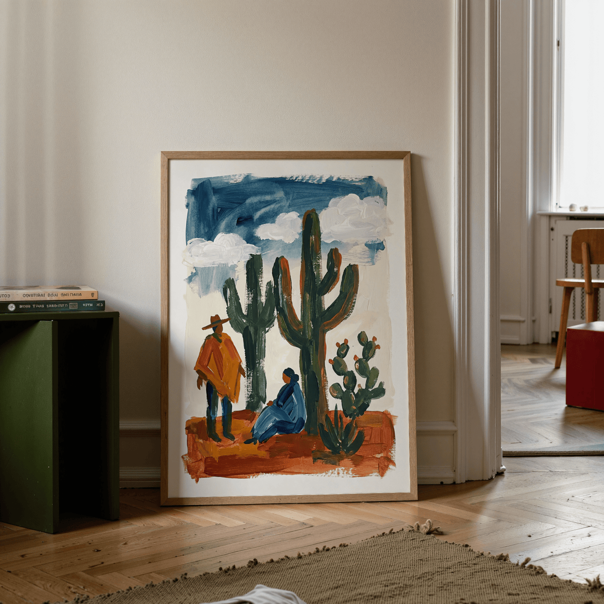 Art print showcasing Desert Cactus Wall Art in Brown and Orange for office
