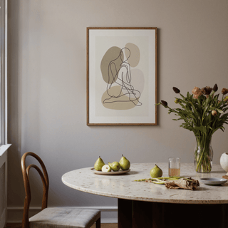 Single-line drawing figure print on white background with soft forms