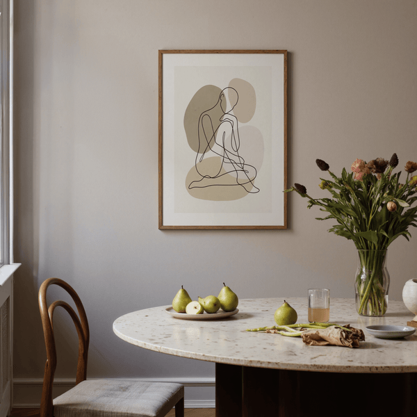 Single-line drawing figure print on white background with soft forms