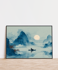 Zen Wall Art Print in Blue, Red, Black for calming meditation space art print