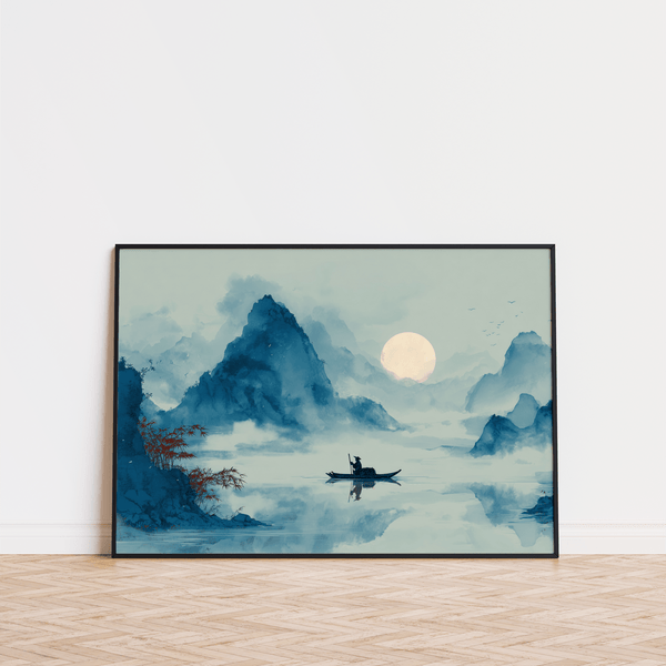 Zen Wall Art Print in Blue, Red, Black for calming meditation space art print