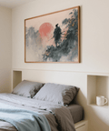 Abstract Warrior Poster showing Red sun, Black silhouette, for bedroom art print