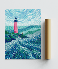 Modern Lighthouse Art wall art, perfect for office spaces with Blue and Green accents