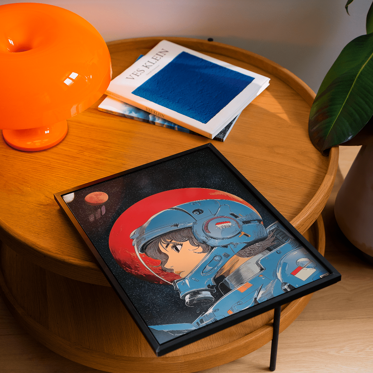 Space Girl Art Print showing reds and blues in teen room art print