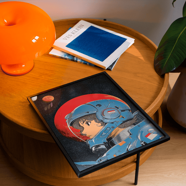 Space Girl Art Print showing reds and blues in teen room art print