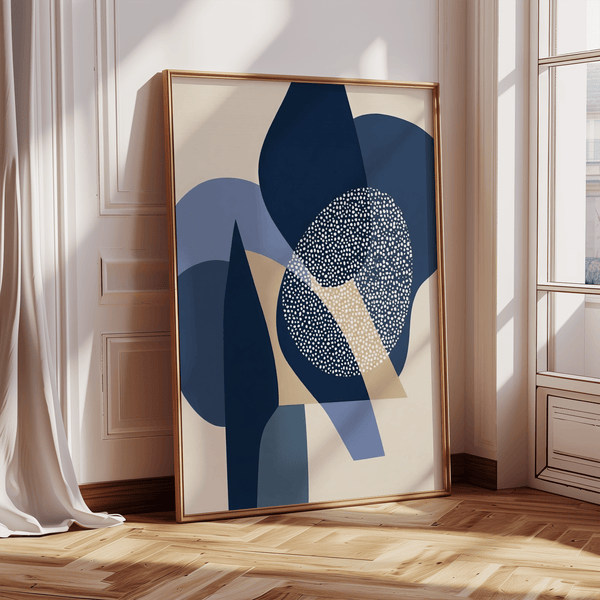 Blue Abstract Print art print in Blue, Beige, White, Brown for bedroom style