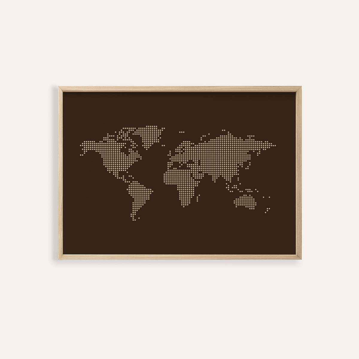 World Map Poster wall art in Brown and Beige for a living room