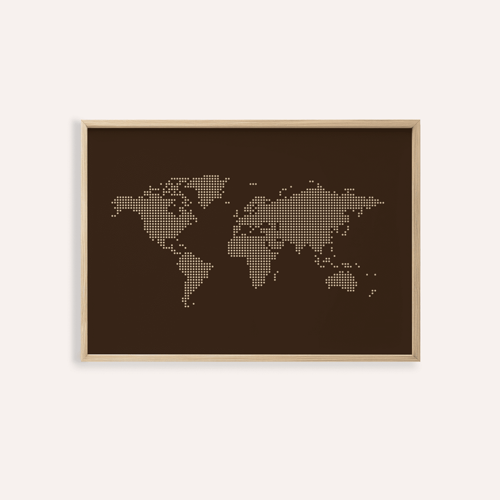 World Map Poster wall art in Brown and Beige for a living room