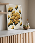 Rigatoni Pasta Print poster with beige tones for kitchen walls