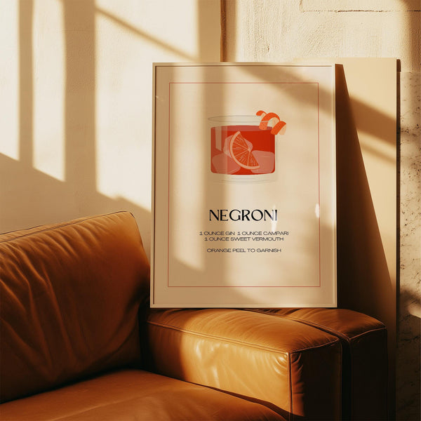 Elegant Negroni print showing recipe in serif font and clean layout.