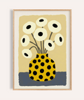 Yellow Vase Poster with Yellow, Black, Beige, Blue for living room wall art