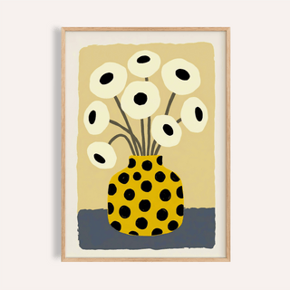 Yellow Vase Poster with Yellow, Black, Beige, Blue for living room wall art