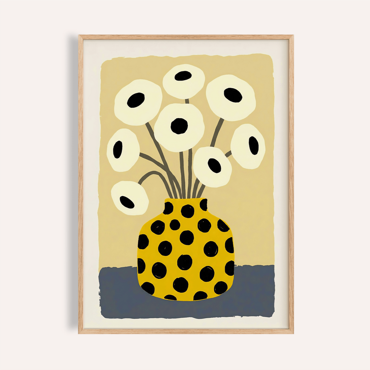 Yellow Vase Poster with Yellow, Black, Beige, Blue for living room wall art