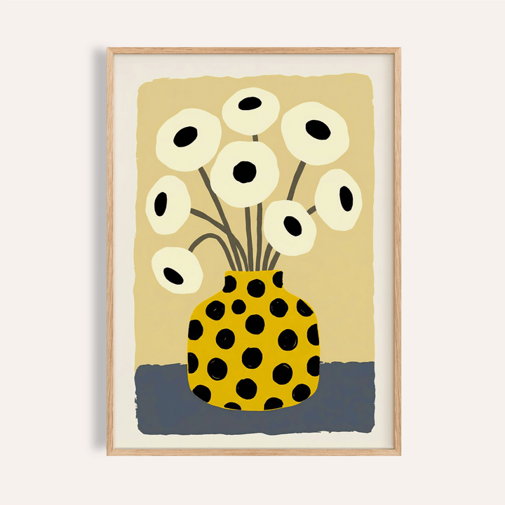 Yellow Vase Poster with Yellow, Black, Beige, Blue for living room wall art