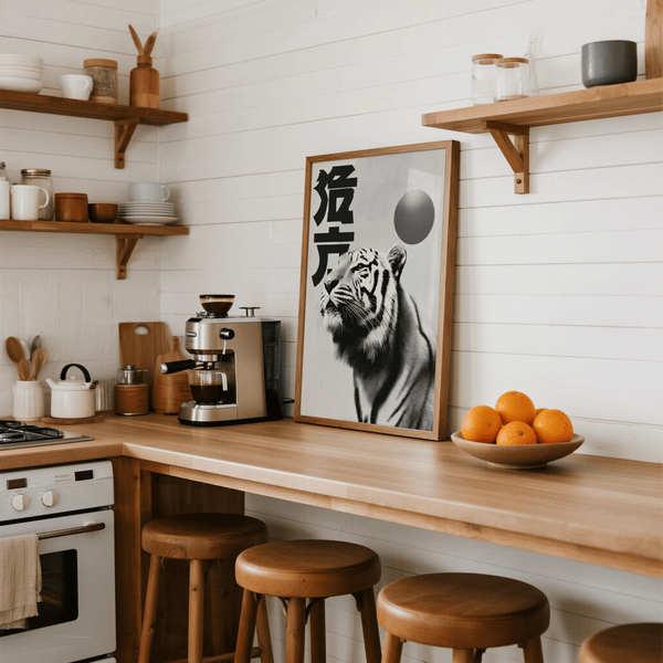 Black and White Tiger Print, black and white, modern living room art