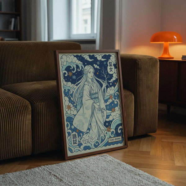 Full print of Yuki Onna Wall Art featuring swirling waves