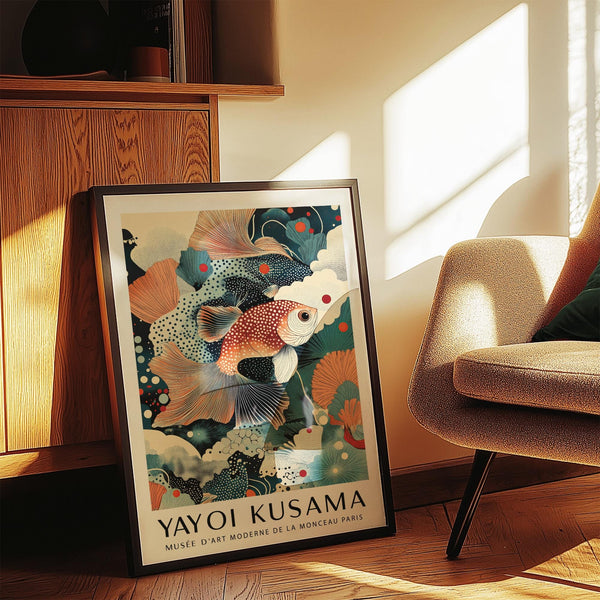 Goldfish-themed fish wall art decor with surreal marine plants