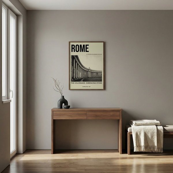 St Peter’s colonnade wall art print featuring column arc and strong leading lines across the forecourt