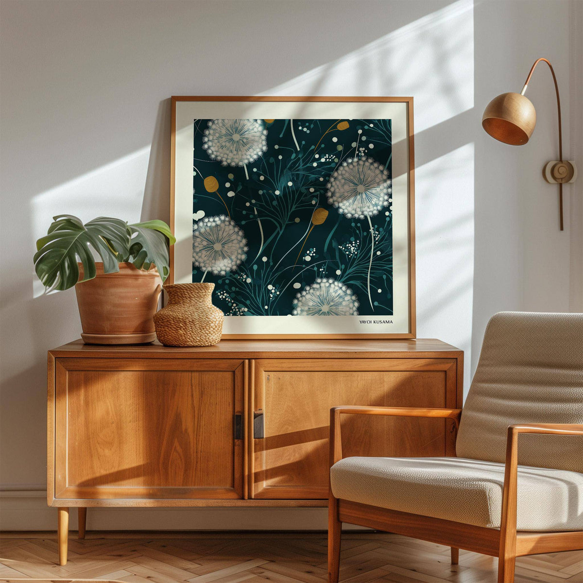 Square dandelion wall art print for statement home decor