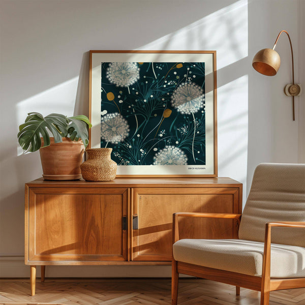 Square dandelion wall art print for statement home decor