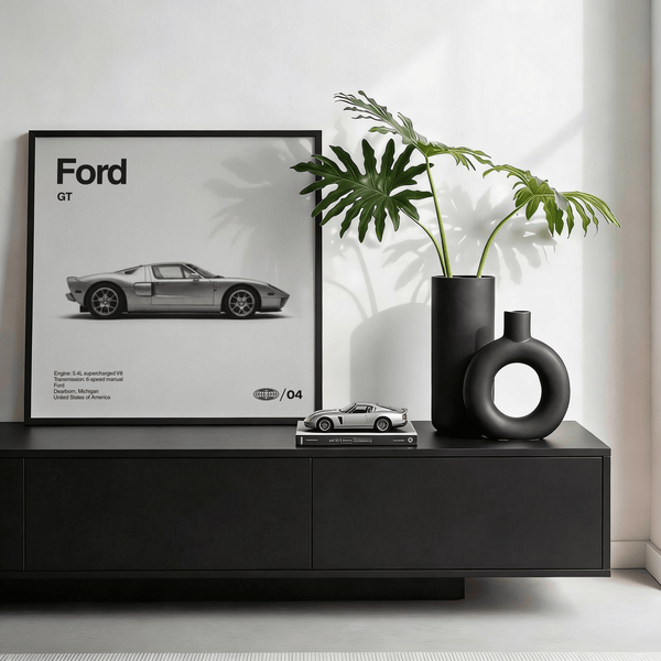 Ford Gt Art Print in Black tones for home office decoration