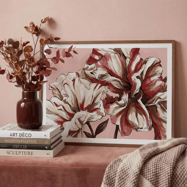 Elegant Floral Art poster with layered petals and soft background