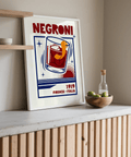 Classic kitchen Negroni Cocktail Print with vibrant Orange and Blue