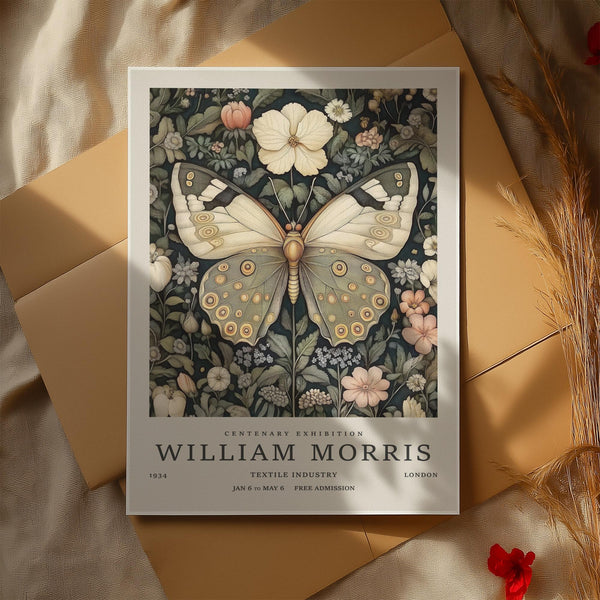 Detailed butterfly posters with soft cream wings and surrounding flowers.