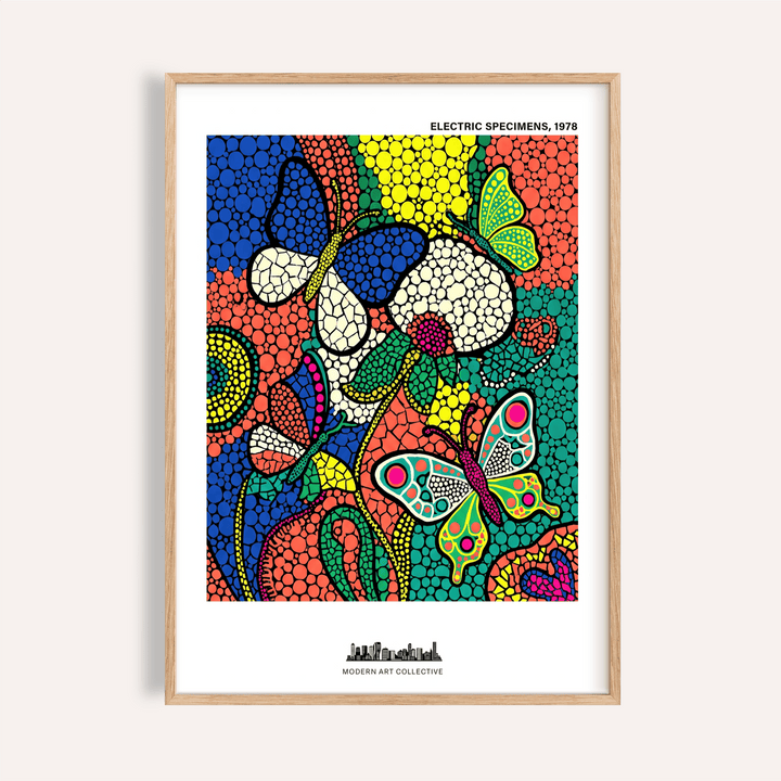Colorful Butterfly Art Print with overlapping butterflies and pebble dots