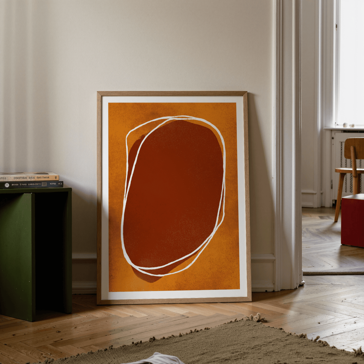 Gallery wall layout featuring Abstract Earth Tone Wall Art alongside neutral decor