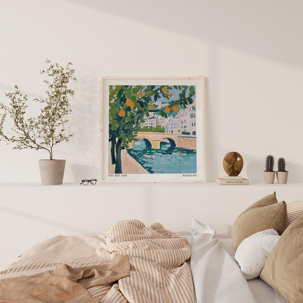 Pont Neuf print showing boats and architecture in bold painterly style.