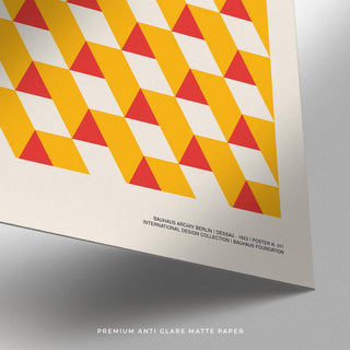 Red and yellow triangle art posters gallery piece for studio walls.