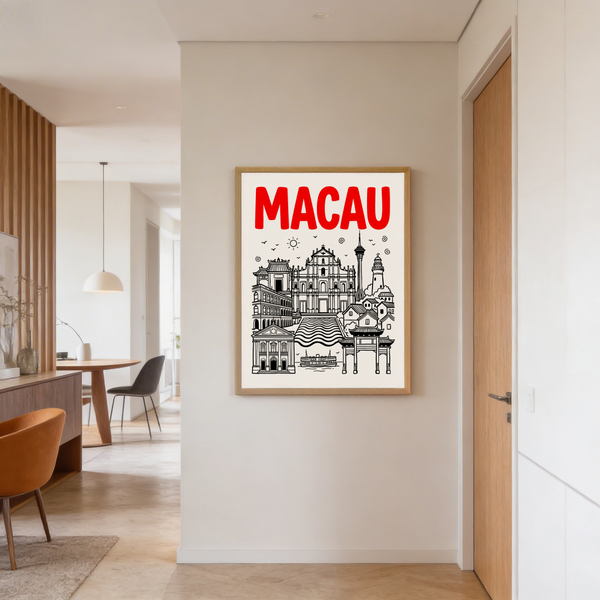 Graphic ferry and lighthouse scene under bold red title