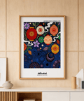 Illustrated lantern poster print with floral vines, stars, and swirling ribbon shapes