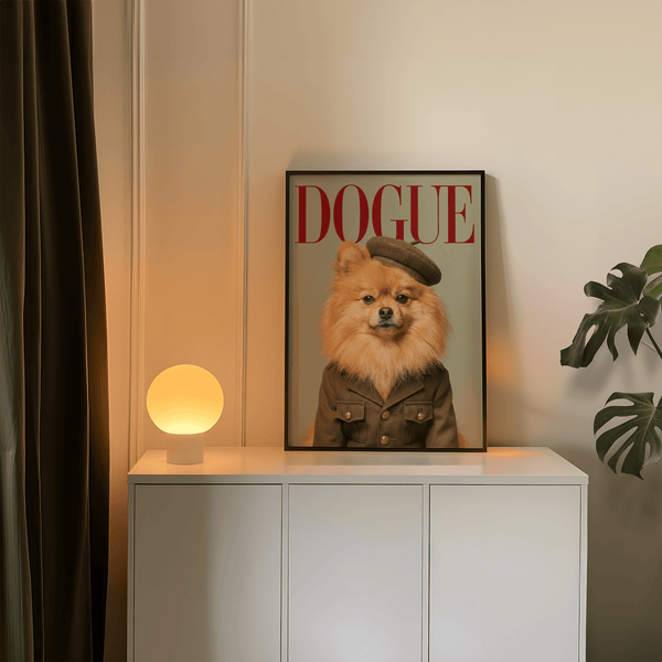 Pomeranian Soldier Art in beige and green tones for children’s room wall art