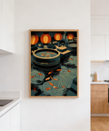 Japanese Koi Art Print wall decor with koi swimming through channels between pools