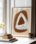Curved triangle outline over painterly block, modern geometric poster