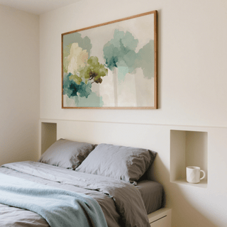 Abstract Tree Art Print featuring Green, Beige, and White for office decor