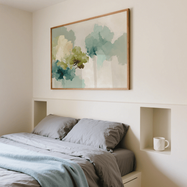 Abstract Tree Art Print featuring Green, Beige, and White for office decor