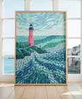 Modern Lighthouse Art print, Blue and Green ocean scene, ideal for hallway decor