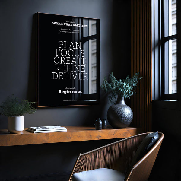 Minimalist inspiring wall decor highlighting bold action words.