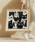 Black and white abstract cat print with minimalist design.