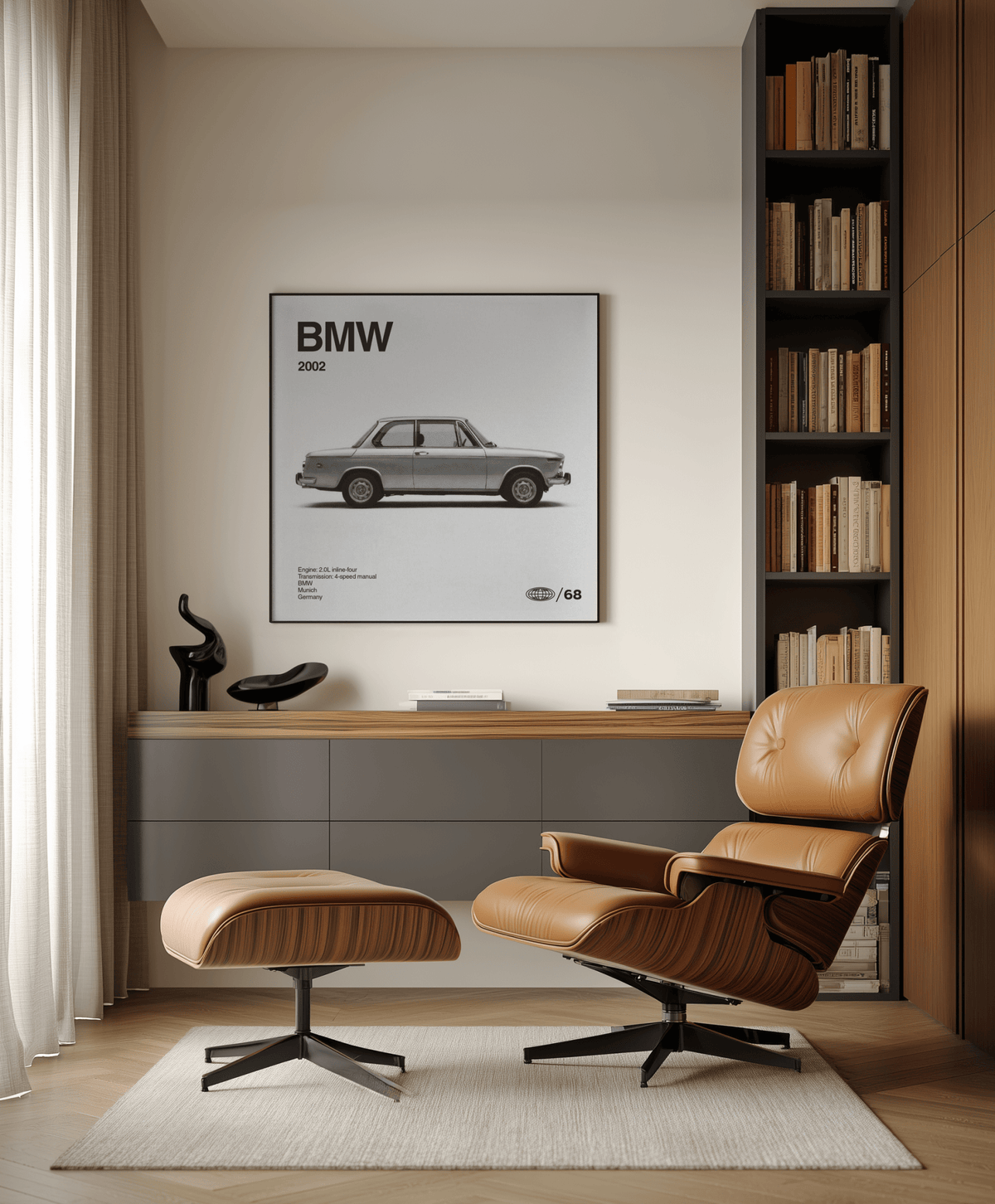 BMW Car Print, Gray highlights, contemporary hallway wall art